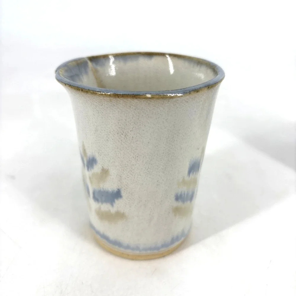 Handcrafted Bay Pottery Blue Tan Glaze Toothbrush Holder and Bathroom Water Cup